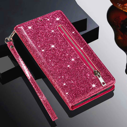 Glitter Sequins Magnetic Clasp Well-protected Anti-shock Zipper Pocket Wallet Flip Leather Phone Cover with Stand for Google Pixel 6