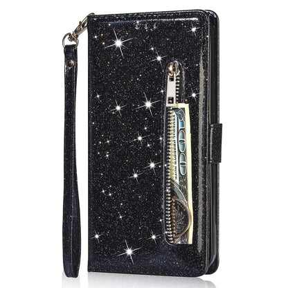 Glitter Sequins Magnetic Clasp Well-protected Anti-shock Zipper Pocket Wallet Flip Leather Phone Cover with Stand for Google Pixel 6