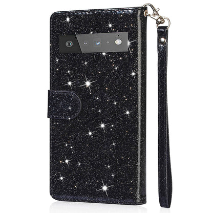 Glitter Sequins Magnetic Clasp Well-protected Anti-shock Zipper Pocket Wallet Flip Leather Phone Cover with Stand for Google Pixel 6