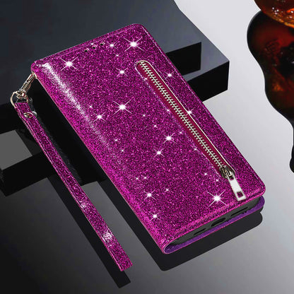 Glitter Sequins Stylish Anti-fall Magnetic Clasp Zipper Pocket Flip Leather Phone Cover with Wallet and Stand for Google Pixel 6 Pro