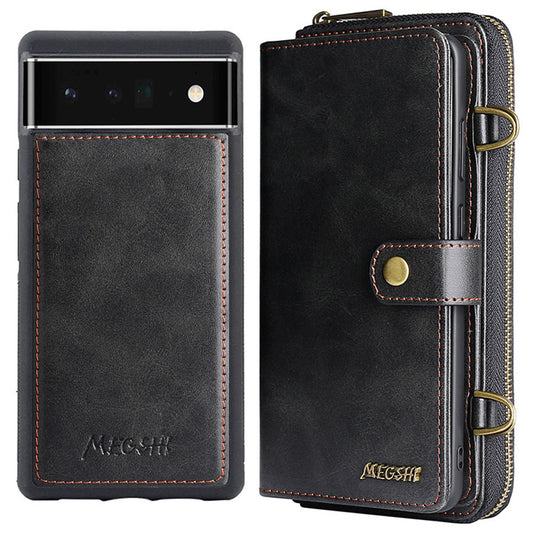 MEGSHI 020 Series Magnetic Detachable Design Shockproof PU Leather TPU Wallet Cover Scratch-resistant Shoulder Bag for Google Pixel 6 Pro