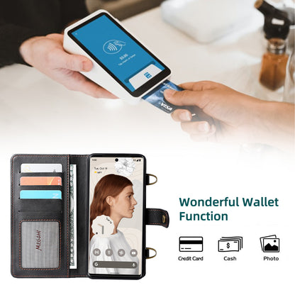 MEGSHI 020 Series Wallet Magnetic Detachable Design Shockproof PU Leather TPU Phone Cover Shoulder Bag for Google Pixel 6