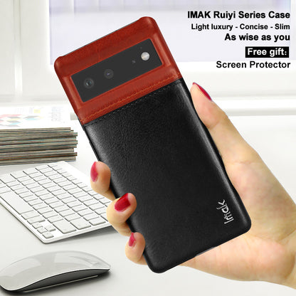 IMAK Ruiyi Series Bi-Color Anti-Scratch Slim PU Leather Coated PC Phone Case Shell with Screen Protector for Google Pixel 6