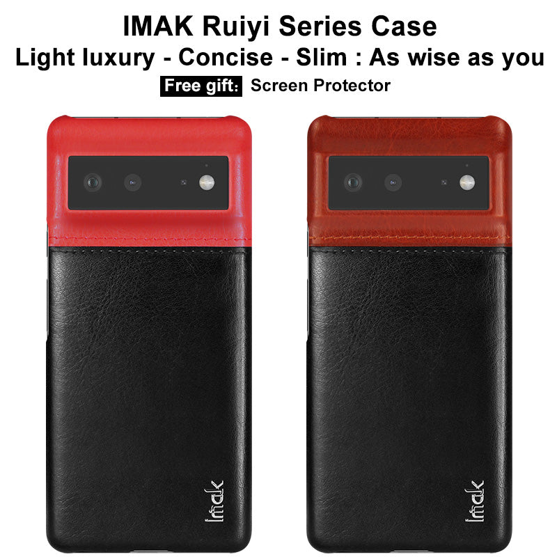 IMAK Ruiyi Series Bi-Color Anti-Scratch Slim PU Leather Coated PC Phone Case Shell with Screen Protector for Google Pixel 6