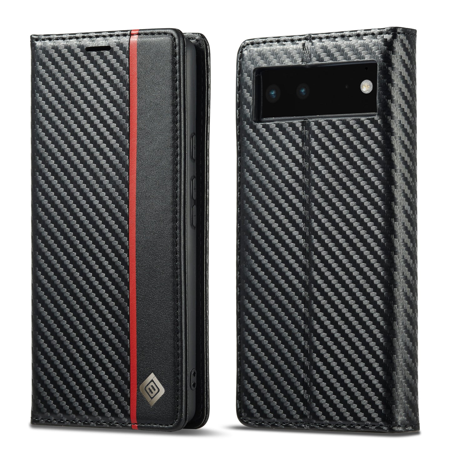 LC.IMEEKE Carbon Fiber Texture Wallet Design Scratch-resistant Phone Case Shell with Stand for Google Pixel 6