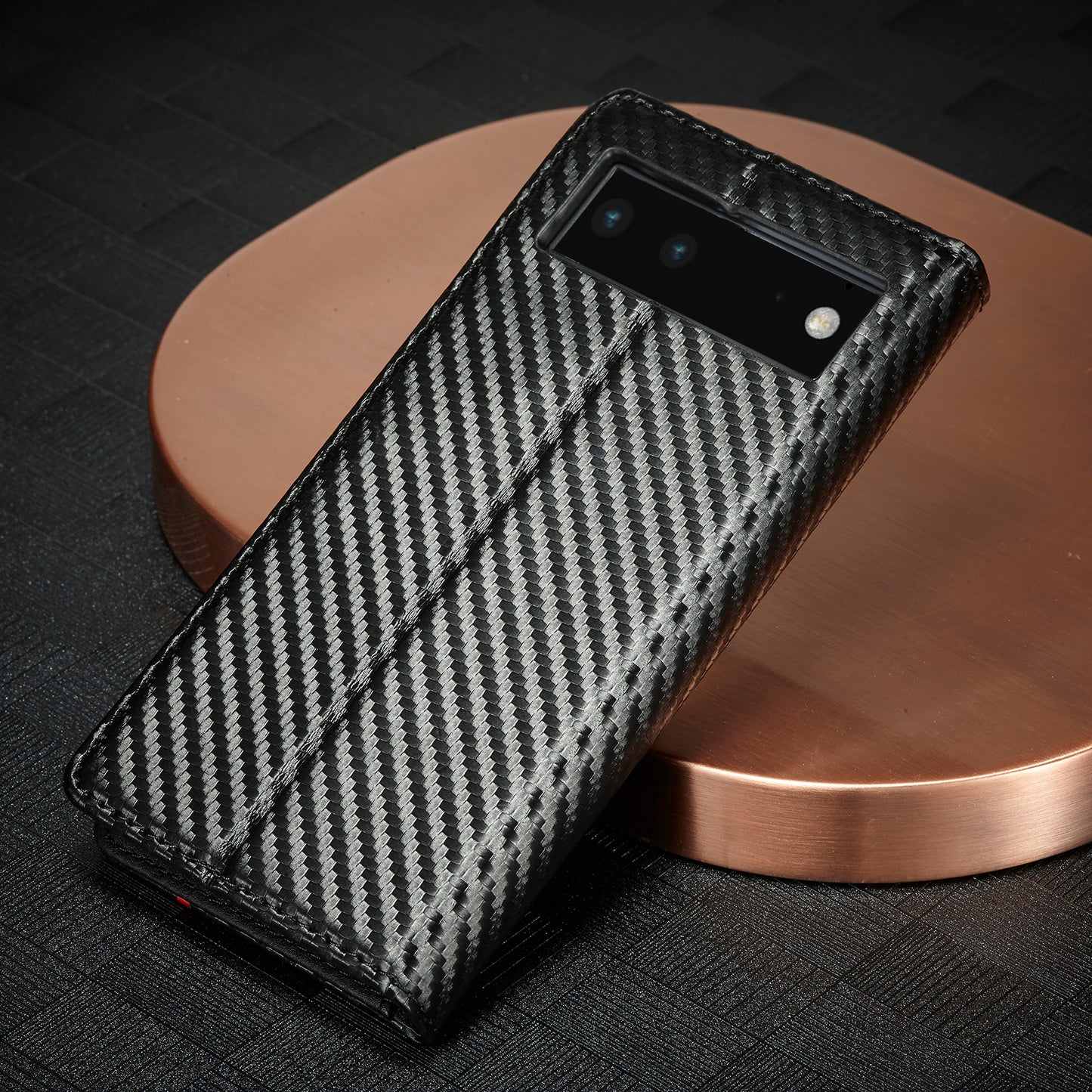 LC.IMEEKE Carbon Fiber Texture Wallet Design Scratch-resistant Phone Case Shell with Stand for Google Pixel 6