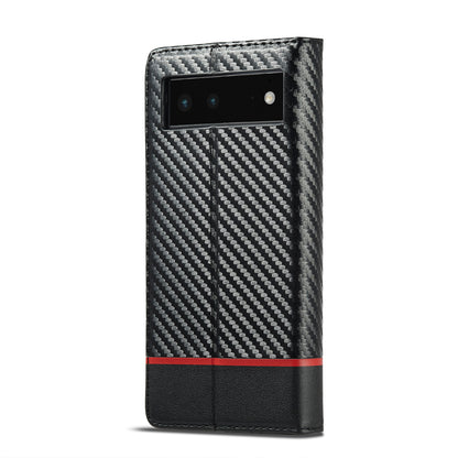 LC.IMEEKE Carbon Fiber Texture Wallet Design Scratch-resistant Phone Case Shell with Stand for Google Pixel 6