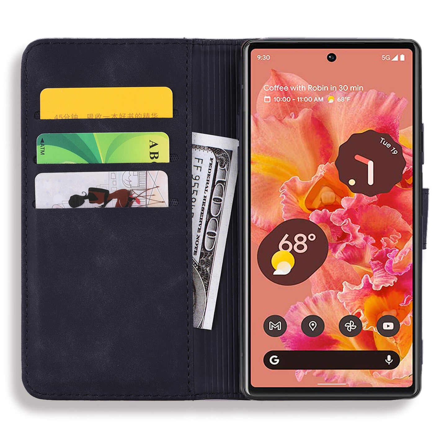 Imprint Flower Phone Cover Well-protected Drop-proof Wallet Design Leather Cover with Stand for Google Pixel 6