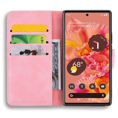 Imprint Flower Phone Cover Well-protected Drop-proof Wallet Design Leather Cover with Stand for Google Pixel 6