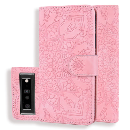 Imprint Flower Phone Cover Well-protected Drop-proof Wallet Design Leather Cover with Stand for Google Pixel 6