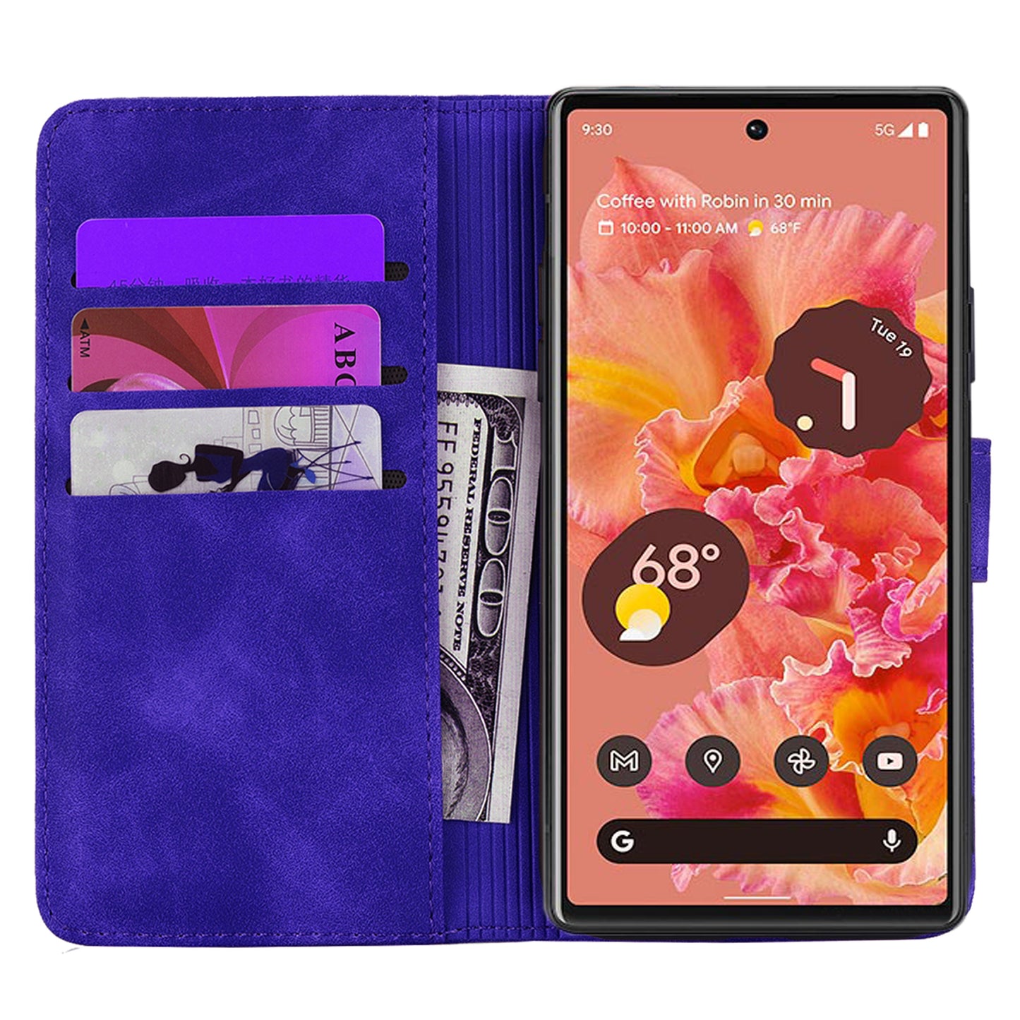 Imprint Flower Phone Cover Well-protected Drop-proof Wallet Design Leather Cover with Stand for Google Pixel 6