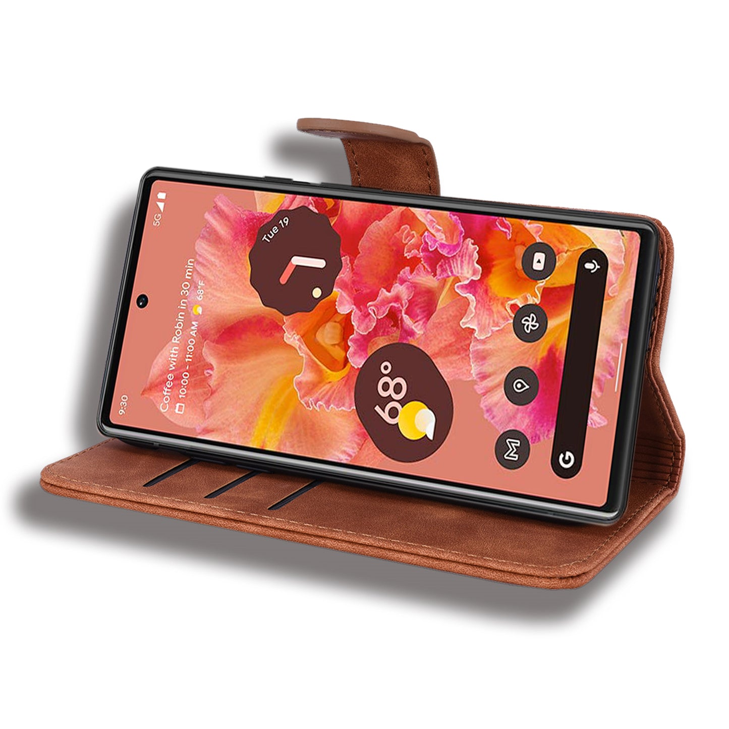 Imprint Flower Phone Cover Well-protected Drop-proof Wallet Design Leather Cover with Stand for Google Pixel 6