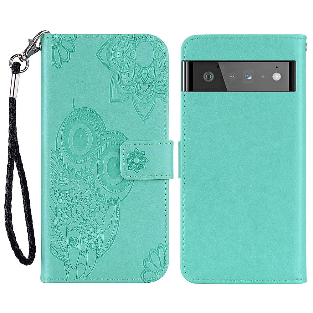 For Google Pixel 6 Shockproof PU Leather+TPU Flip Phone Case Stylish Imprinted Owl Flower Pattern Wallet Shell