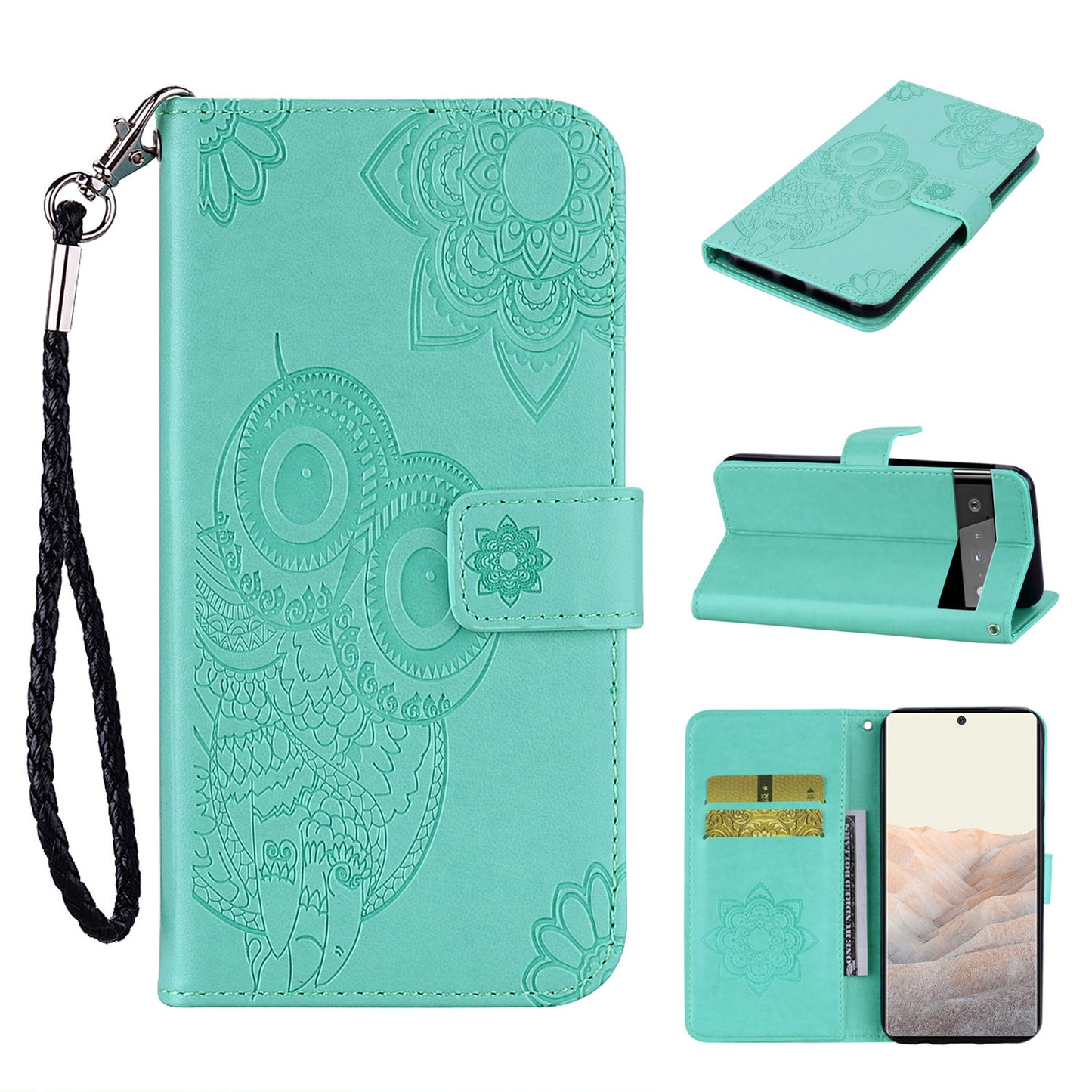 For Google Pixel 6 Shockproof PU Leather+TPU Flip Phone Case Stylish Imprinted Owl Flower Pattern Wallet Shell