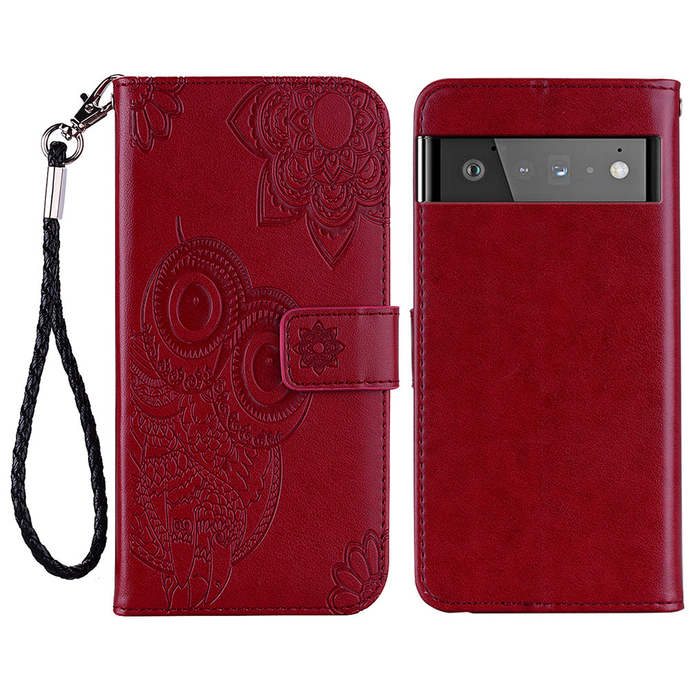 For Google Pixel 6 Shockproof PU Leather+TPU Flip Phone Case Stylish Imprinted Owl Flower Pattern Wallet Shell