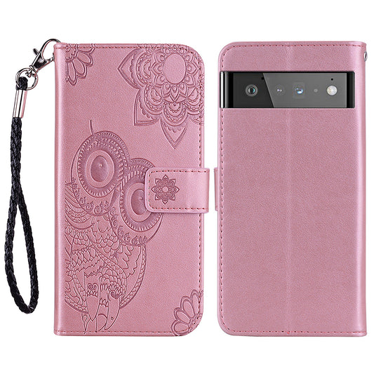 For Google Pixel 6 Shockproof PU Leather+TPU Flip Phone Case Stylish Imprinted Owl Flower Pattern Wallet Shell