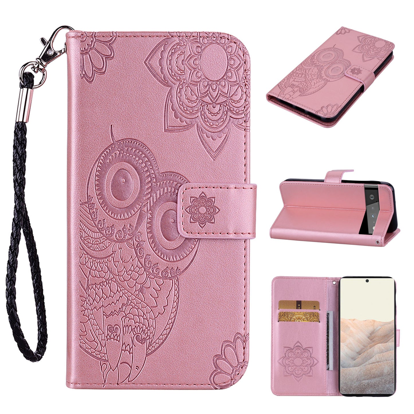 For Google Pixel 6 Shockproof PU Leather+TPU Flip Phone Case Stylish Imprinted Owl Flower Pattern Wallet Shell