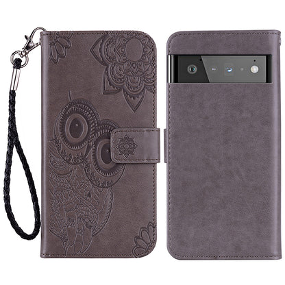 For Google Pixel 6 Shockproof PU Leather+TPU Flip Phone Case Stylish Imprinted Owl Flower Pattern Wallet Shell