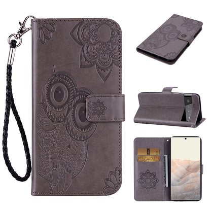 For Google Pixel 6 Shockproof PU Leather+TPU Flip Phone Case Stylish Imprinted Owl Flower Pattern Wallet Shell