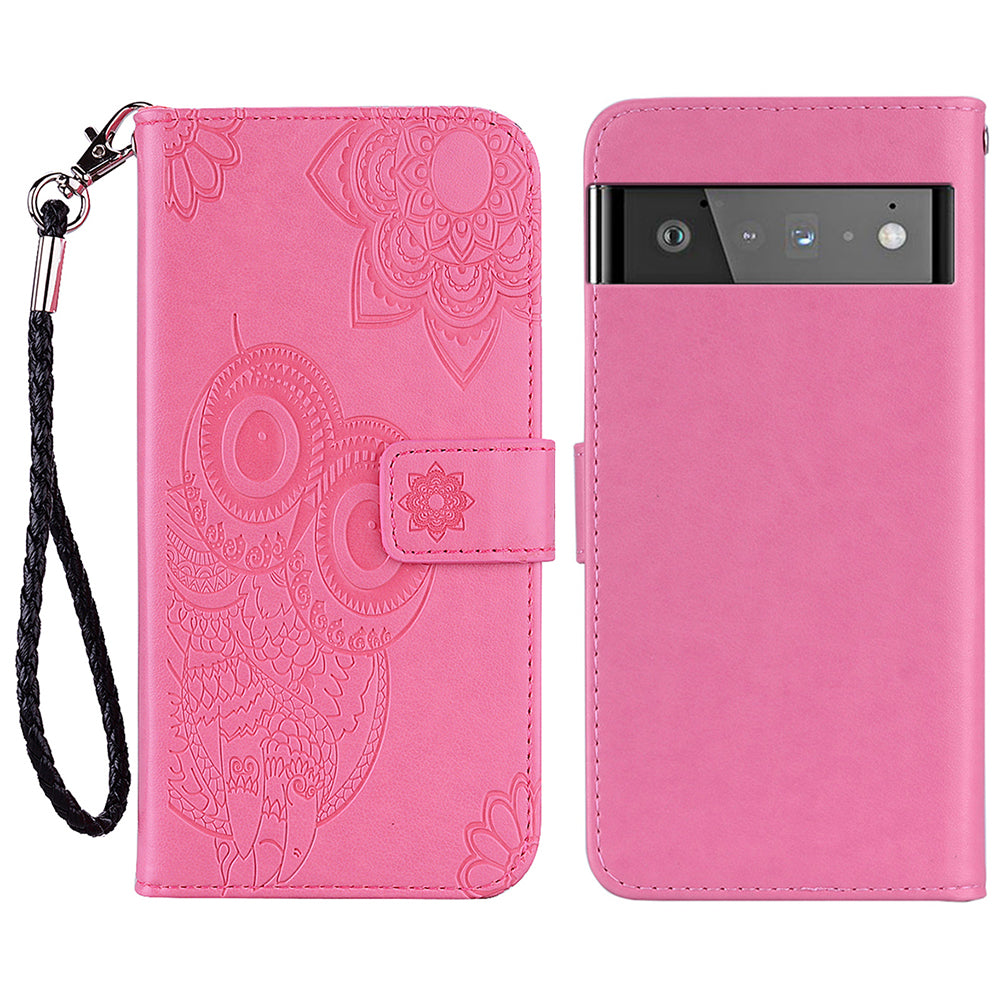 For Google Pixel 6 Shockproof PU Leather+TPU Flip Phone Case Stylish Imprinted Owl Flower Pattern Wallet Shell