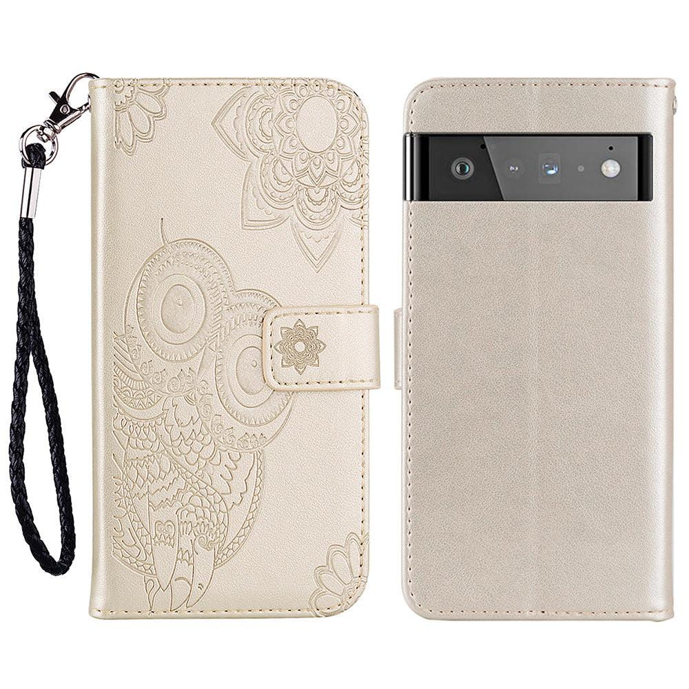 For Google Pixel 6 Shockproof PU Leather+TPU Flip Phone Case Stylish Imprinted Owl Flower Pattern Wallet Shell