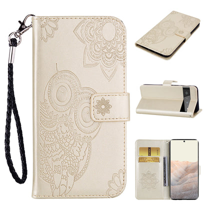 For Google Pixel 6 Shockproof PU Leather+TPU Flip Phone Case Stylish Imprinted Owl Flower Pattern Wallet Shell