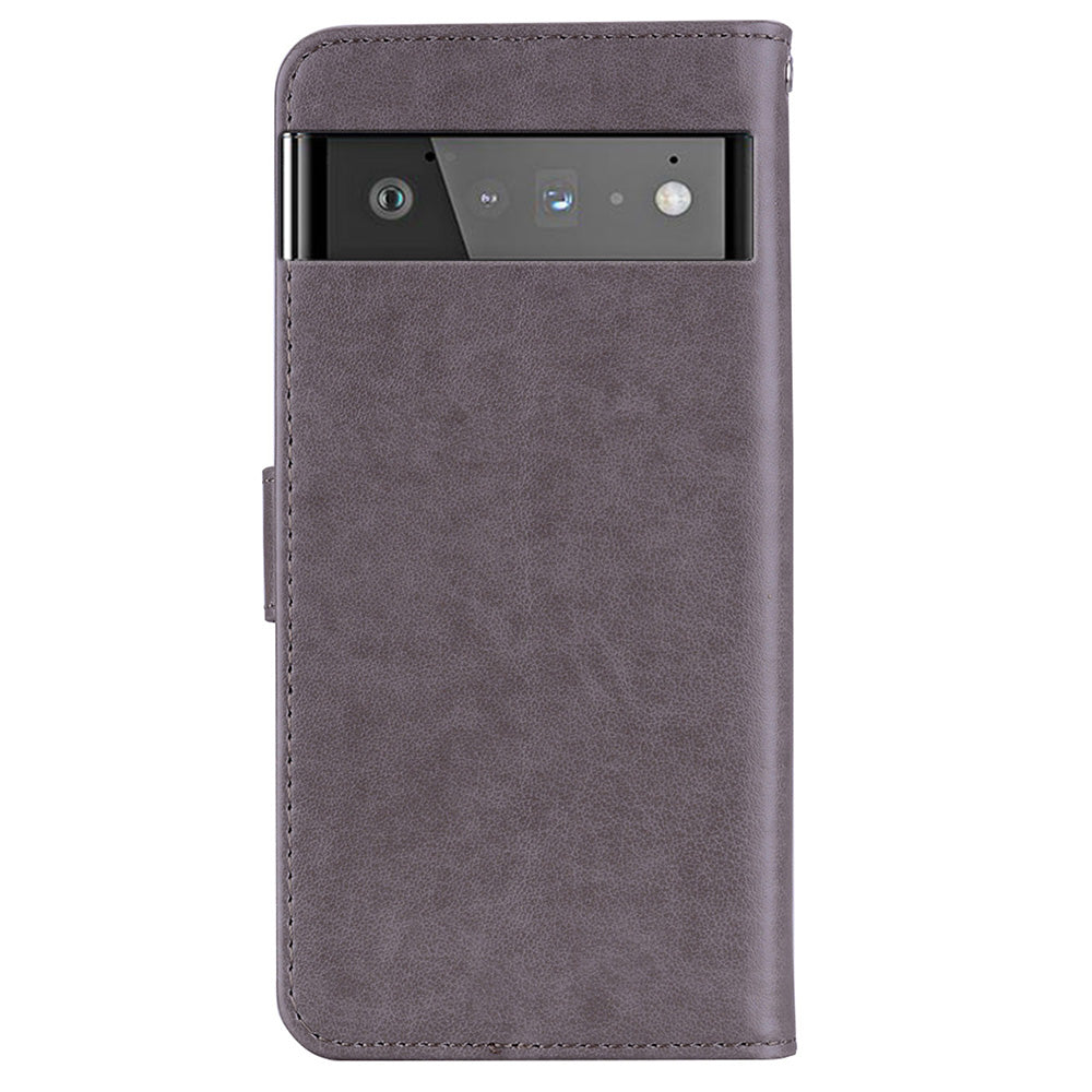 Scratch-resistant Flip Phone Case Imprinted Owl Flower Pattern Leather Wallet Shell for Google Pixel 6 Pro