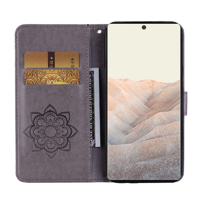 Scratch-resistant Flip Phone Case Imprinted Owl Flower Pattern Leather Wallet Shell for Google Pixel 6 Pro