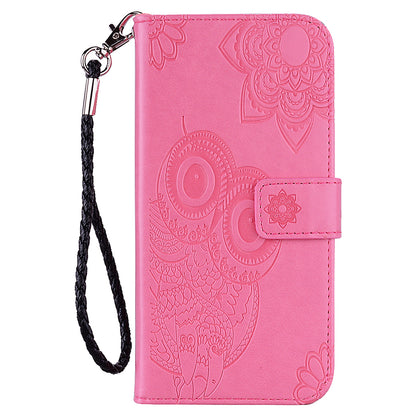 Scratch-resistant Flip Phone Case Imprinted Owl Flower Pattern Leather Wallet Shell for Google Pixel 6 Pro