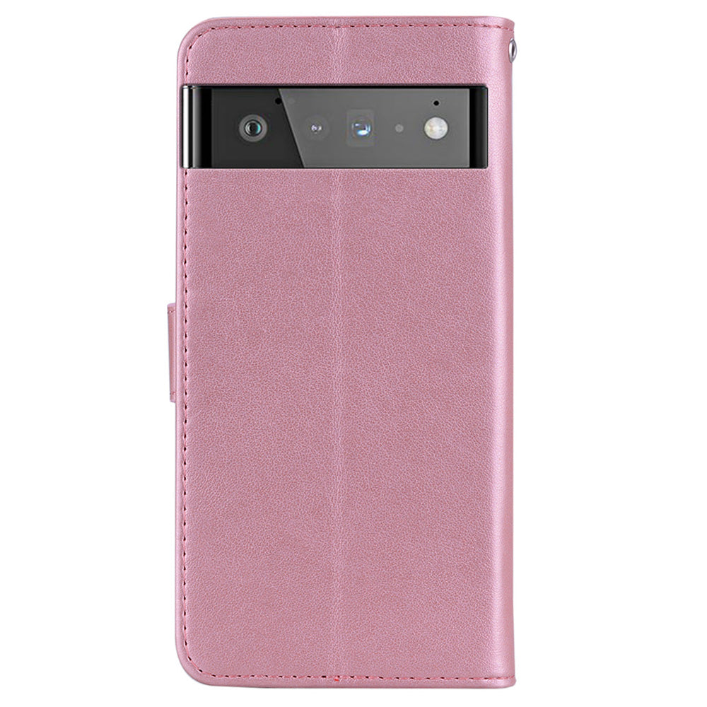 Scratch-resistant Flip Phone Case Imprinted Owl Flower Pattern Leather Wallet Shell for Google Pixel 6 Pro