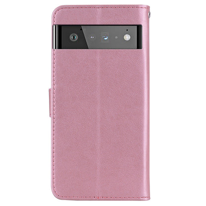 Scratch-resistant Flip Phone Case Imprinted Owl Flower Pattern Leather Wallet Shell for Google Pixel 6 Pro