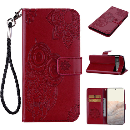 Scratch-resistant Flip Phone Case Imprinted Owl Flower Pattern Leather Wallet Shell for Google Pixel 6 Pro