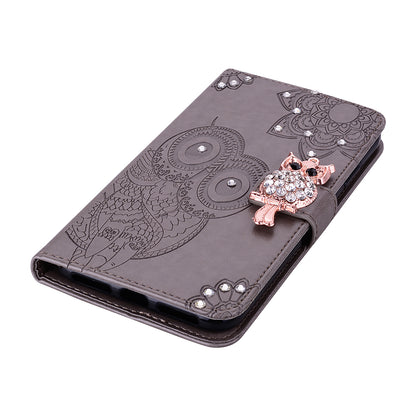 Flip Phone Case Bling Rhinestone Decor Imprinted Owl Flower Pattern Leather Wallet Shell for Google Pixel 6 Pro