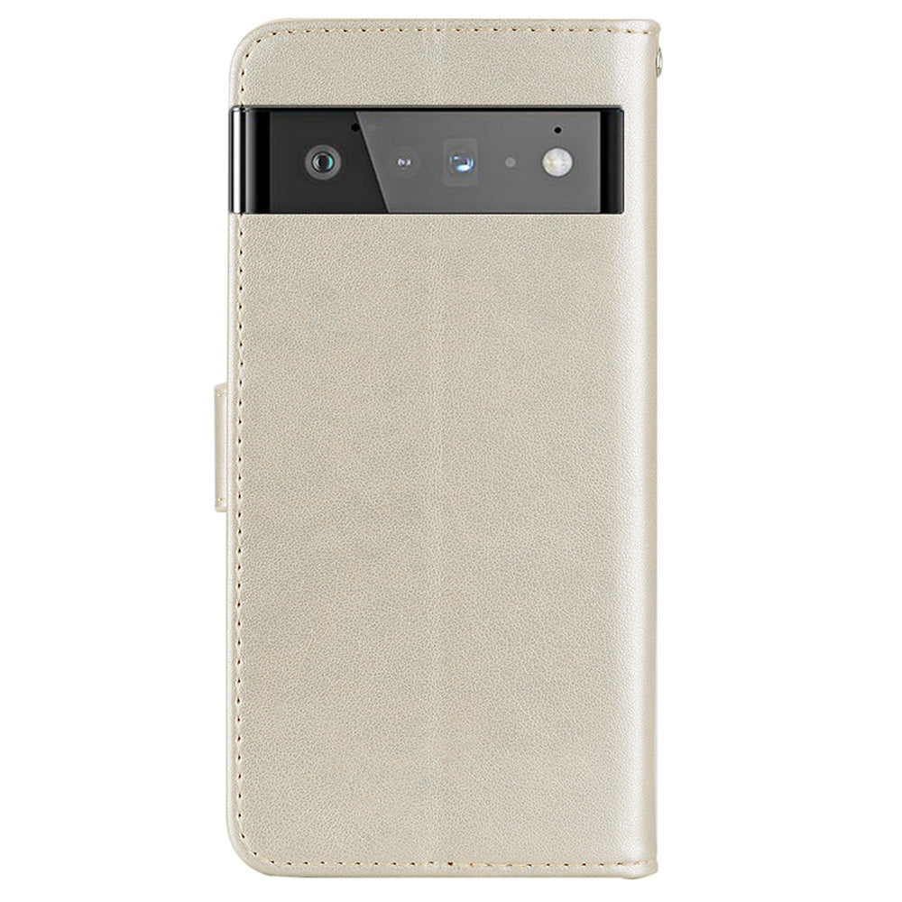 Flip Phone Case Bling Rhinestone Decor Imprinted Owl Flower Pattern Leather Wallet Shell for Google Pixel 6 Pro