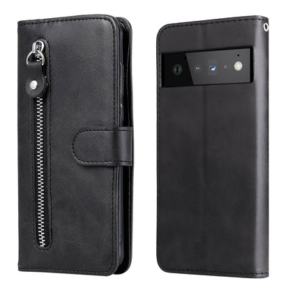 PU Leather Zippered Pocket Phone Case Coin Wallet Stand Folding Case for Google Pixel 6 Pro