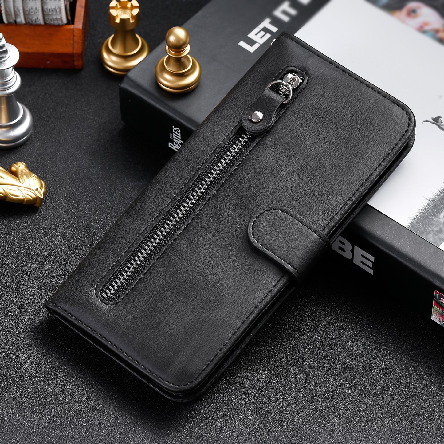 PU Leather Zippered Pocket Phone Case Coin Wallet Stand Folding Case for Google Pixel 6 Pro