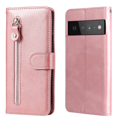 PU Leather Zippered Pocket Phone Case Coin Wallet Stand Folding Case for Google Pixel 6 Pro