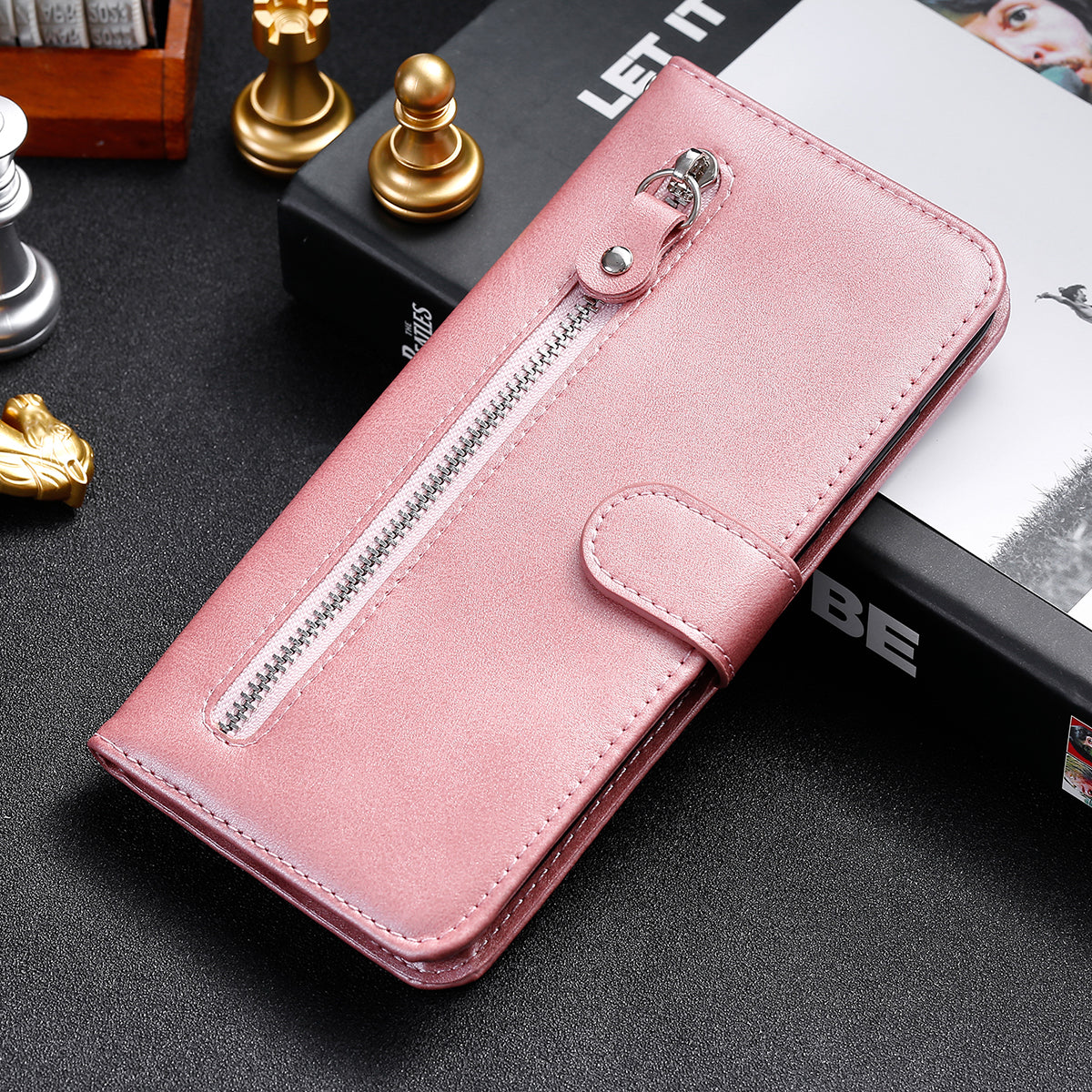 PU Leather Zippered Pocket Phone Case Coin Wallet Stand Folding Case for Google Pixel 6 Pro