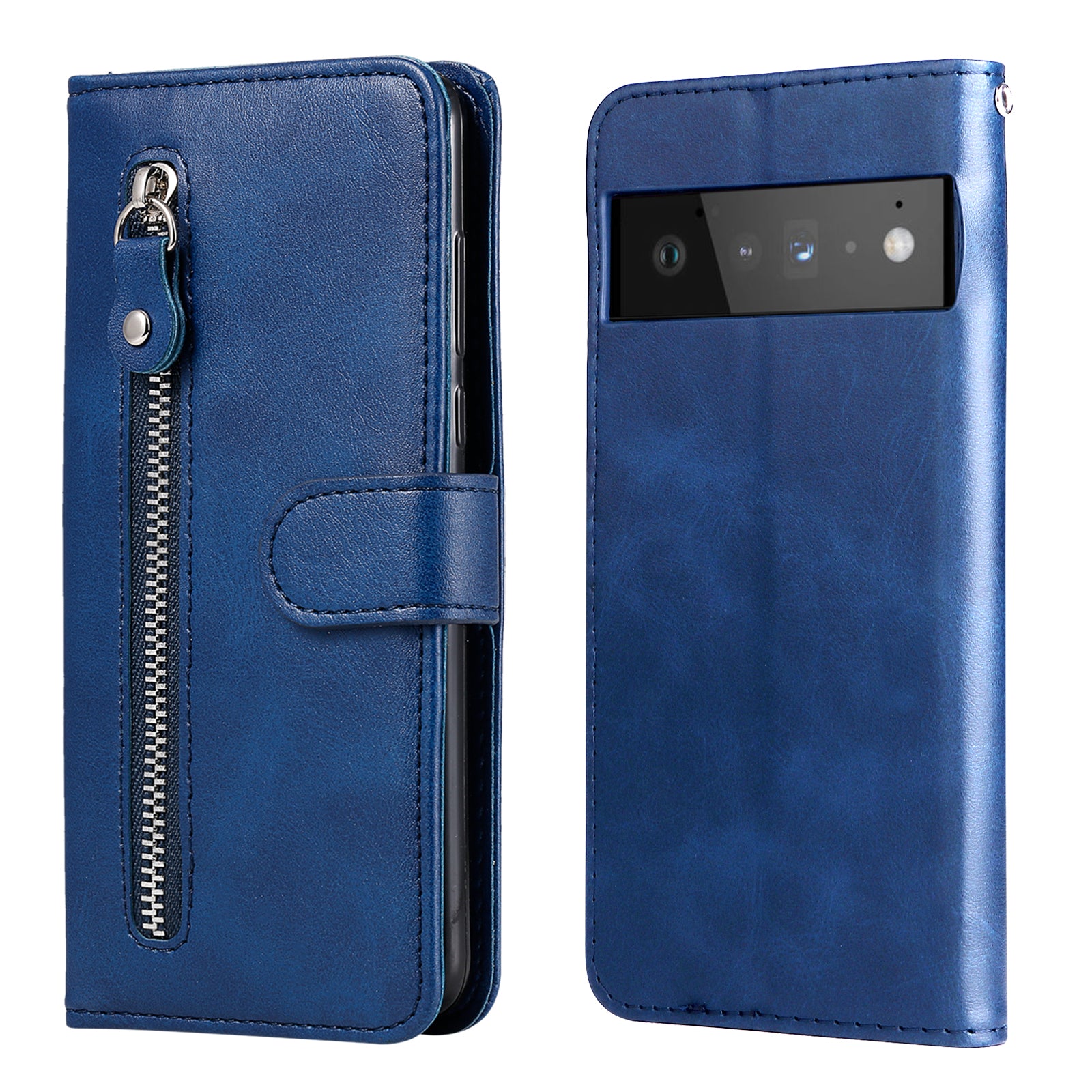 PU Leather Zippered Pocket Phone Case Coin Wallet Stand Folding Case for Google Pixel 6 Pro