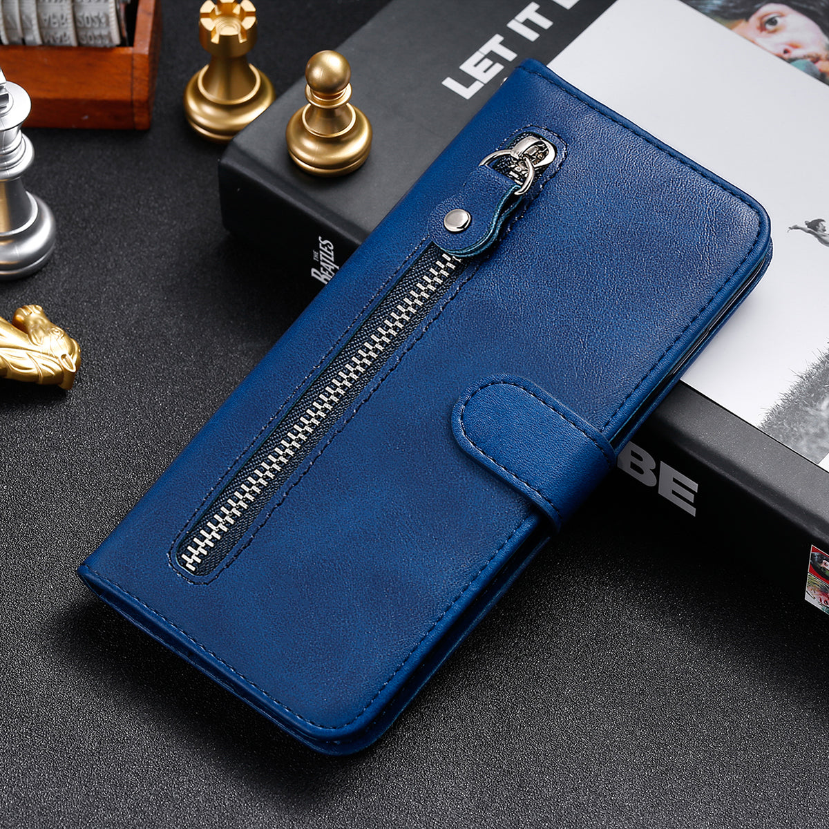 PU Leather Zippered Pocket Phone Case Coin Wallet Stand Folding Case for Google Pixel 6 Pro