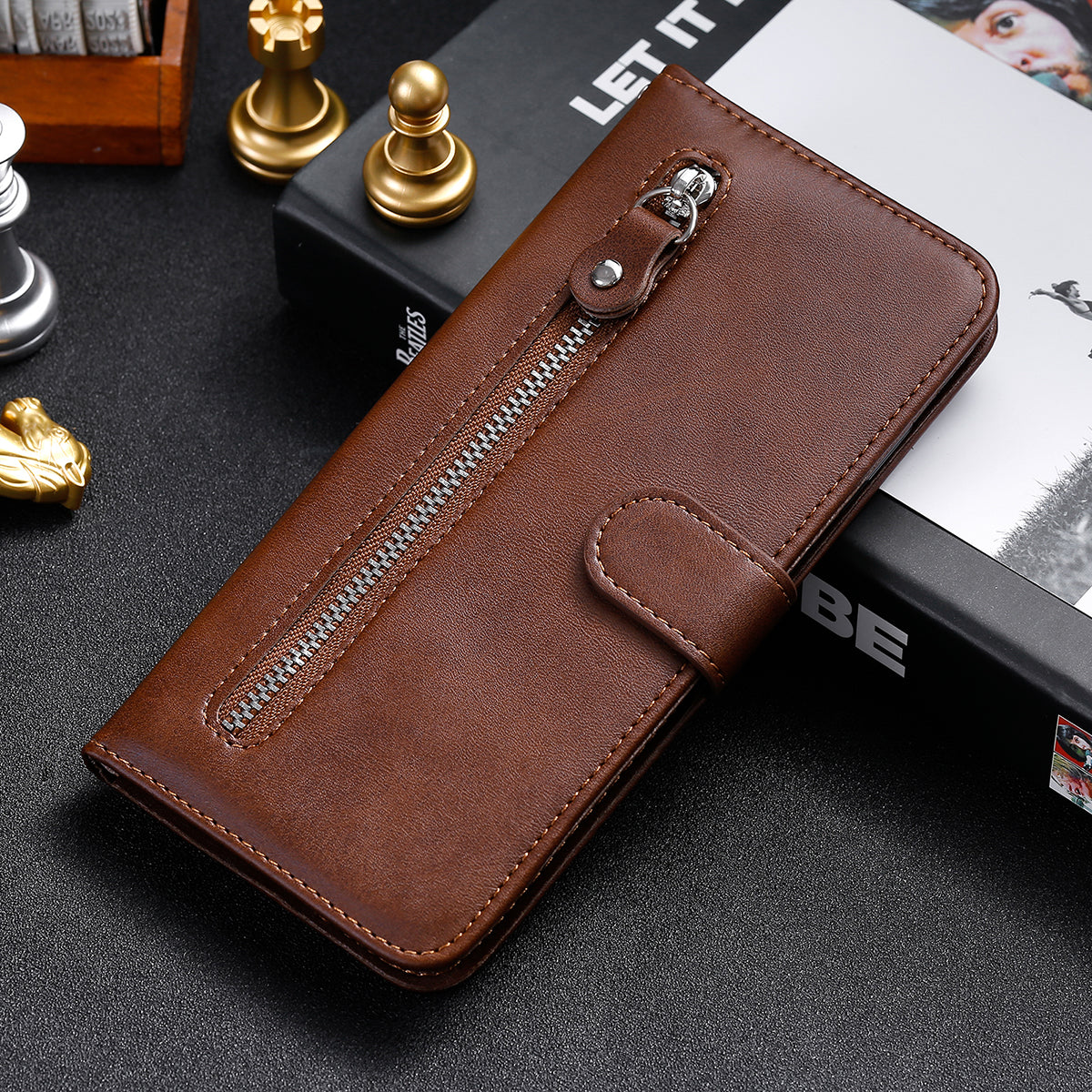 PU Leather Zippered Pocket Phone Case Coin Wallet Stand Folding Case for Google Pixel 6 Pro