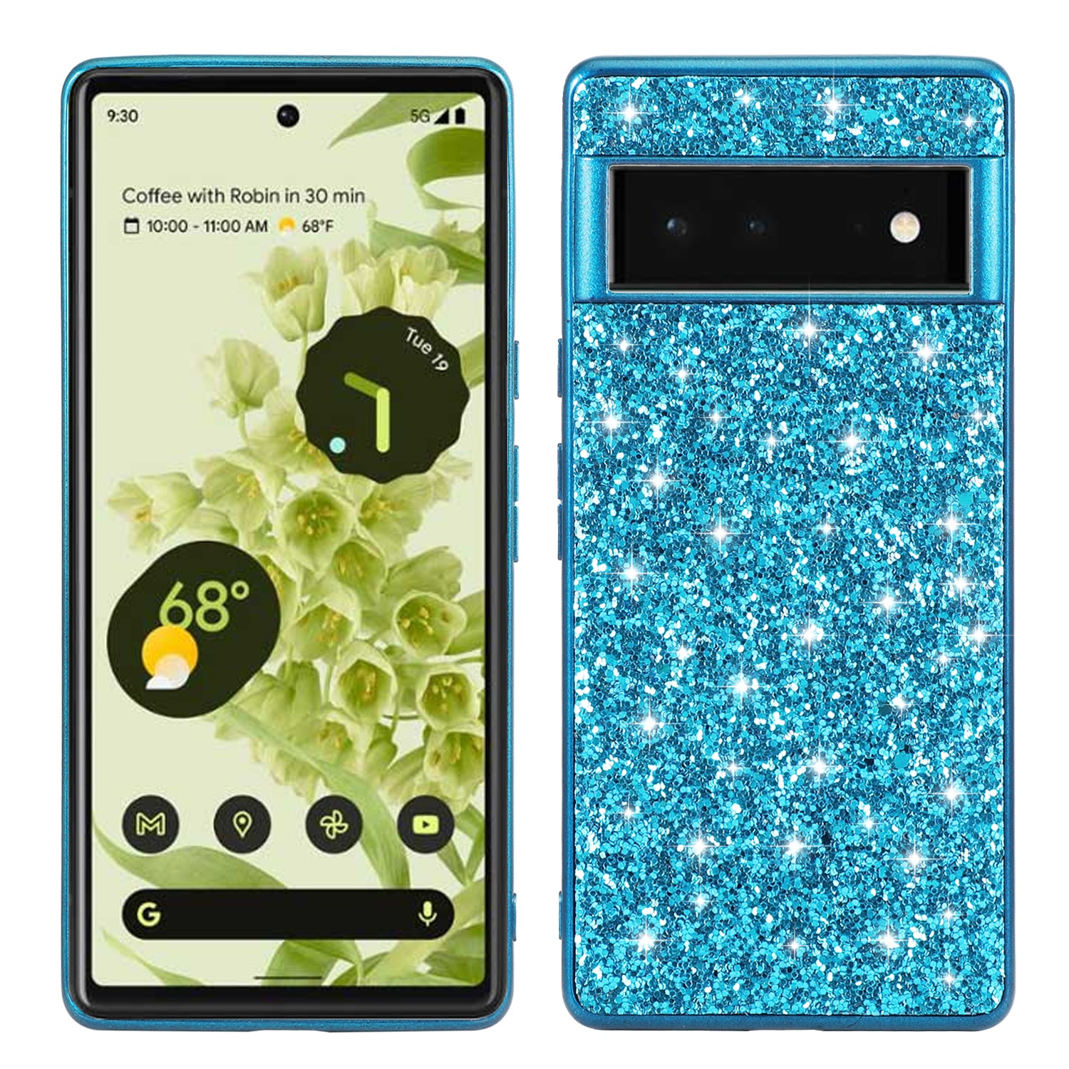 Glitter Electroplating TPU Bumper + Hard PC Back Panel Hybrid Phone Case Cover for Google Pixel 6 Pro