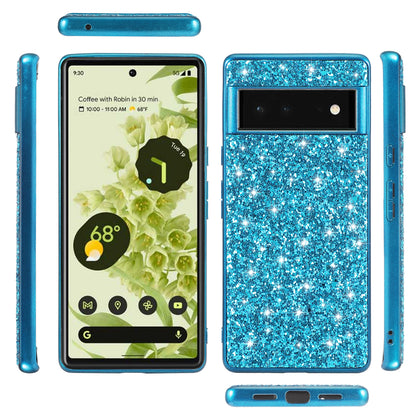 Glitter Electroplating TPU Bumper + Hard PC Back Panel Hybrid Phone Case Cover for Google Pixel 6 Pro