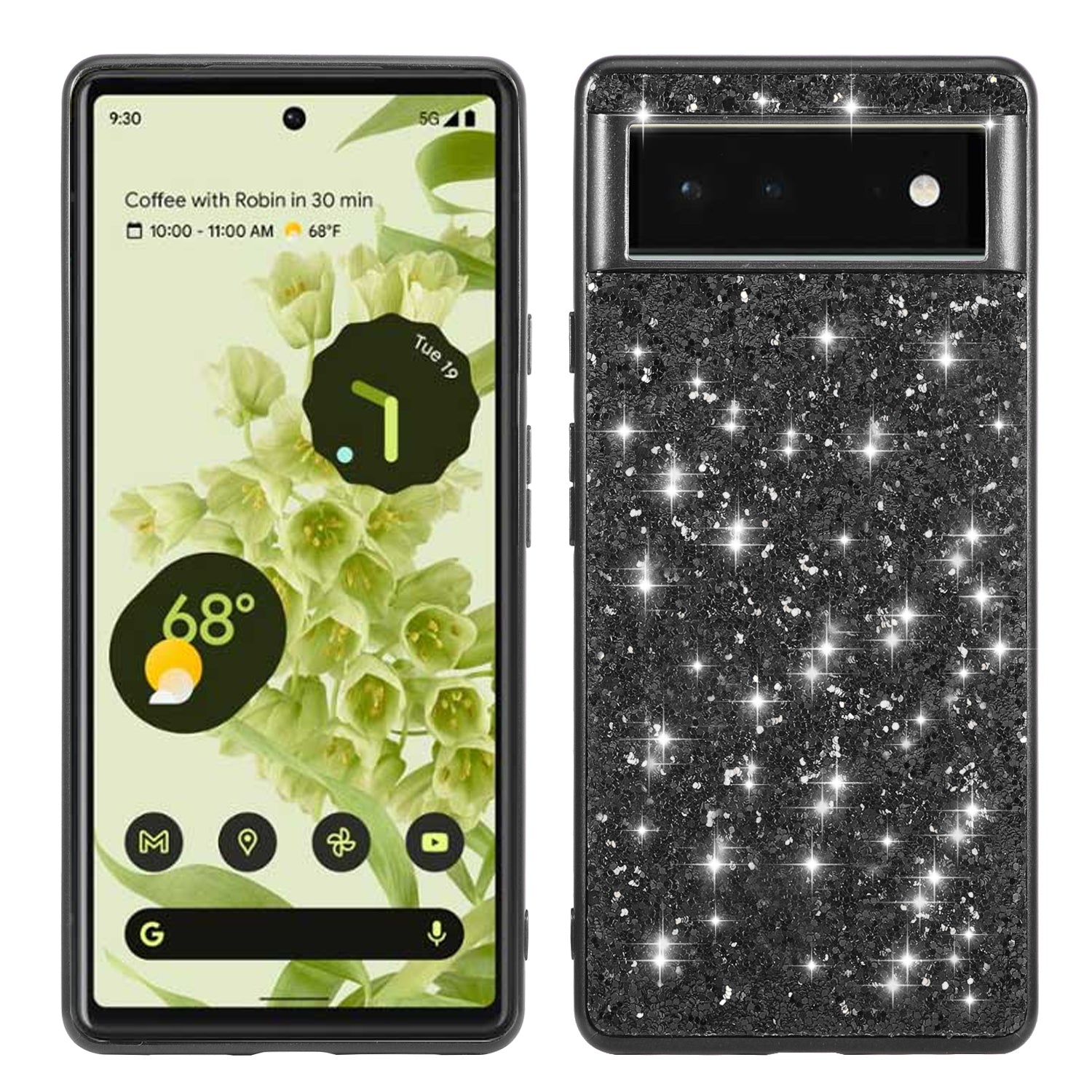 Glitter Electroplating TPU Bumper + Hard PC Back Panel Hybrid Phone Case Cover for Google Pixel 6 Pro