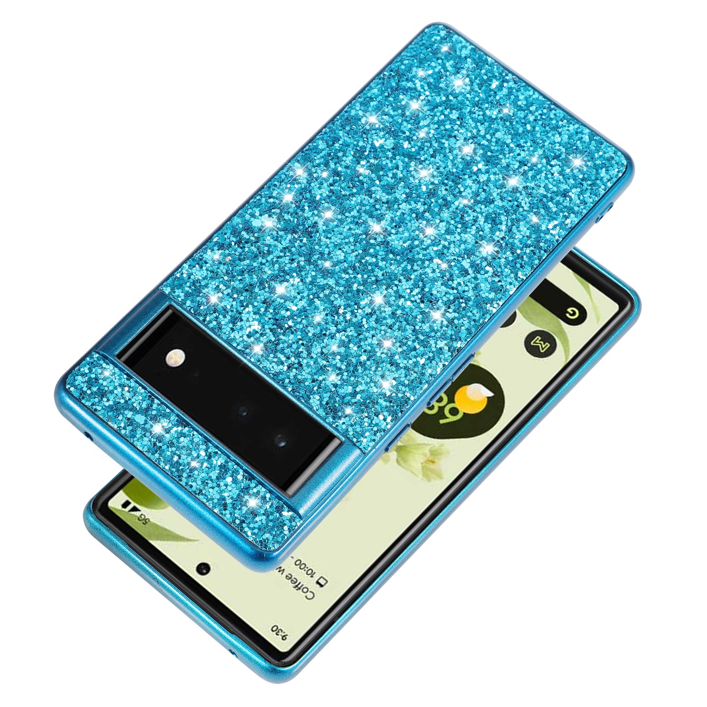 Glitter Electroplating TPU Bumper + Hard PC Back Panel Hybrid Phone Case Cover for Google Pixel 6 Pro