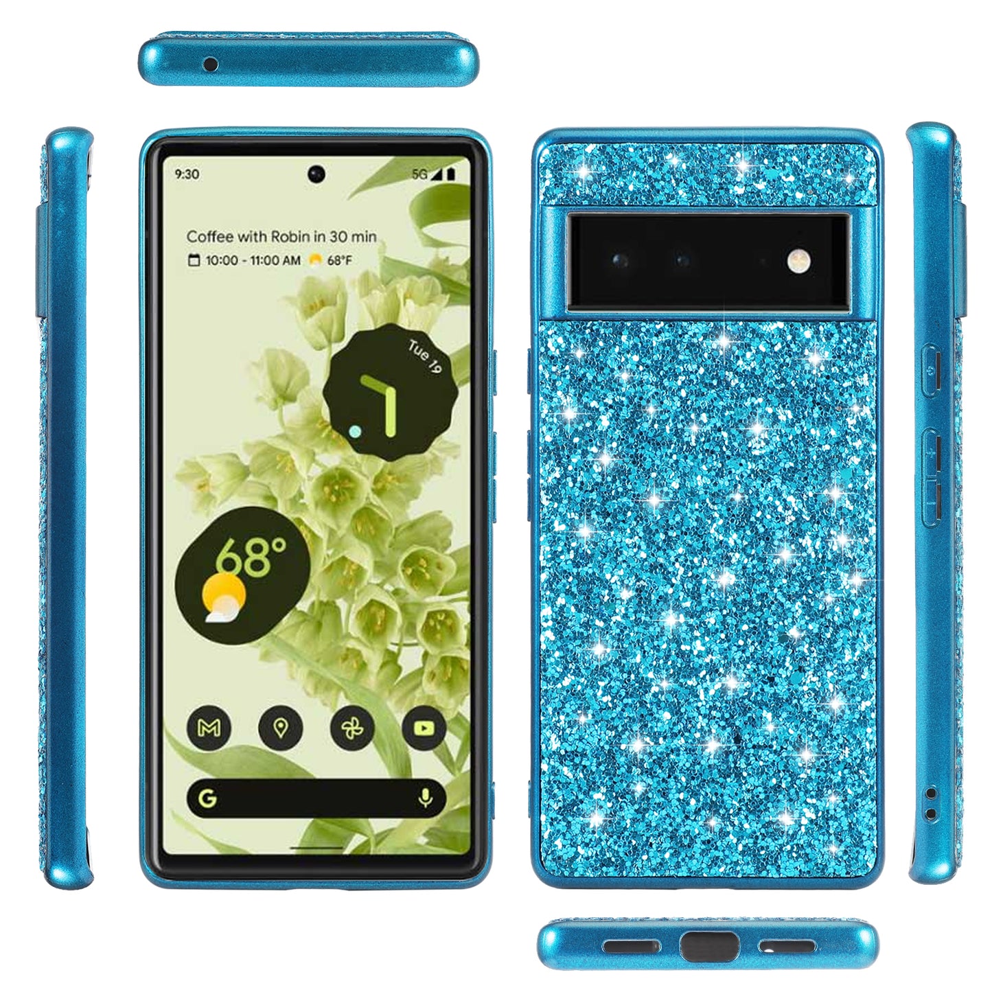 Glitter Electroplating TPU Bumper + Hard PC Back Panel Hybrid Phone Case Cover for Google Pixel 6 Pro