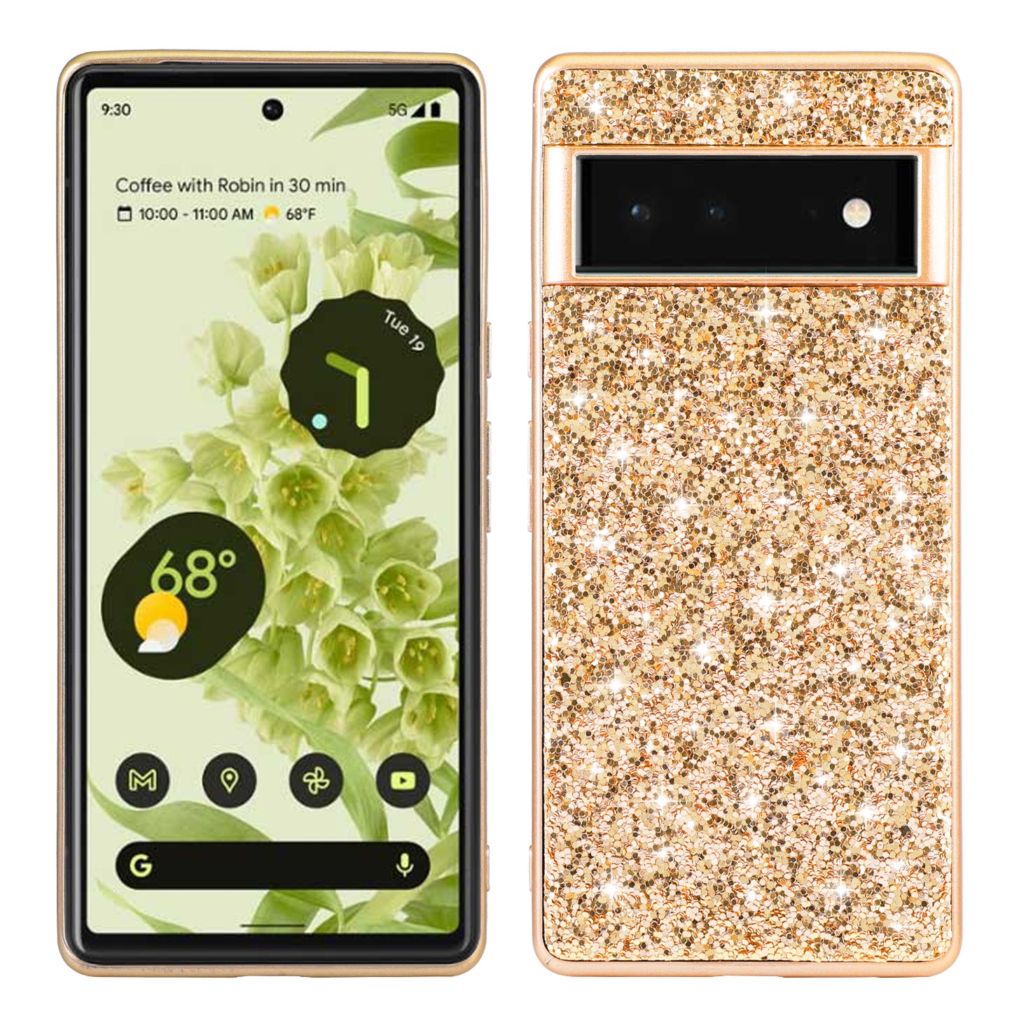 Glitter Electroplating TPU Bumper + Hard PC Back Panel Hybrid Phone Case Cover for Google Pixel 6 Pro