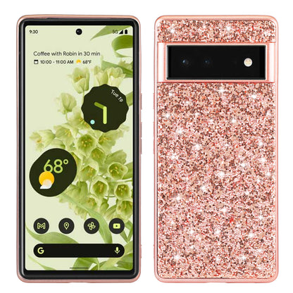 Glitter Electroplating TPU Bumper + Hard PC Back Panel Hybrid Phone Case Cover for Google Pixel 6 Pro