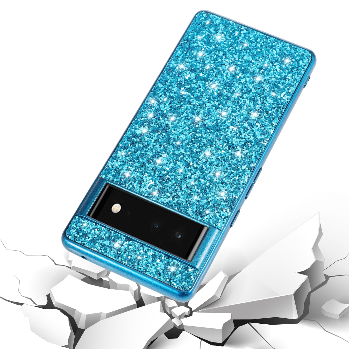 Glitter Electroplating TPU Bumper + Hard PC Back Panel Hybrid Phone Case Cover for Google Pixel 6 Pro