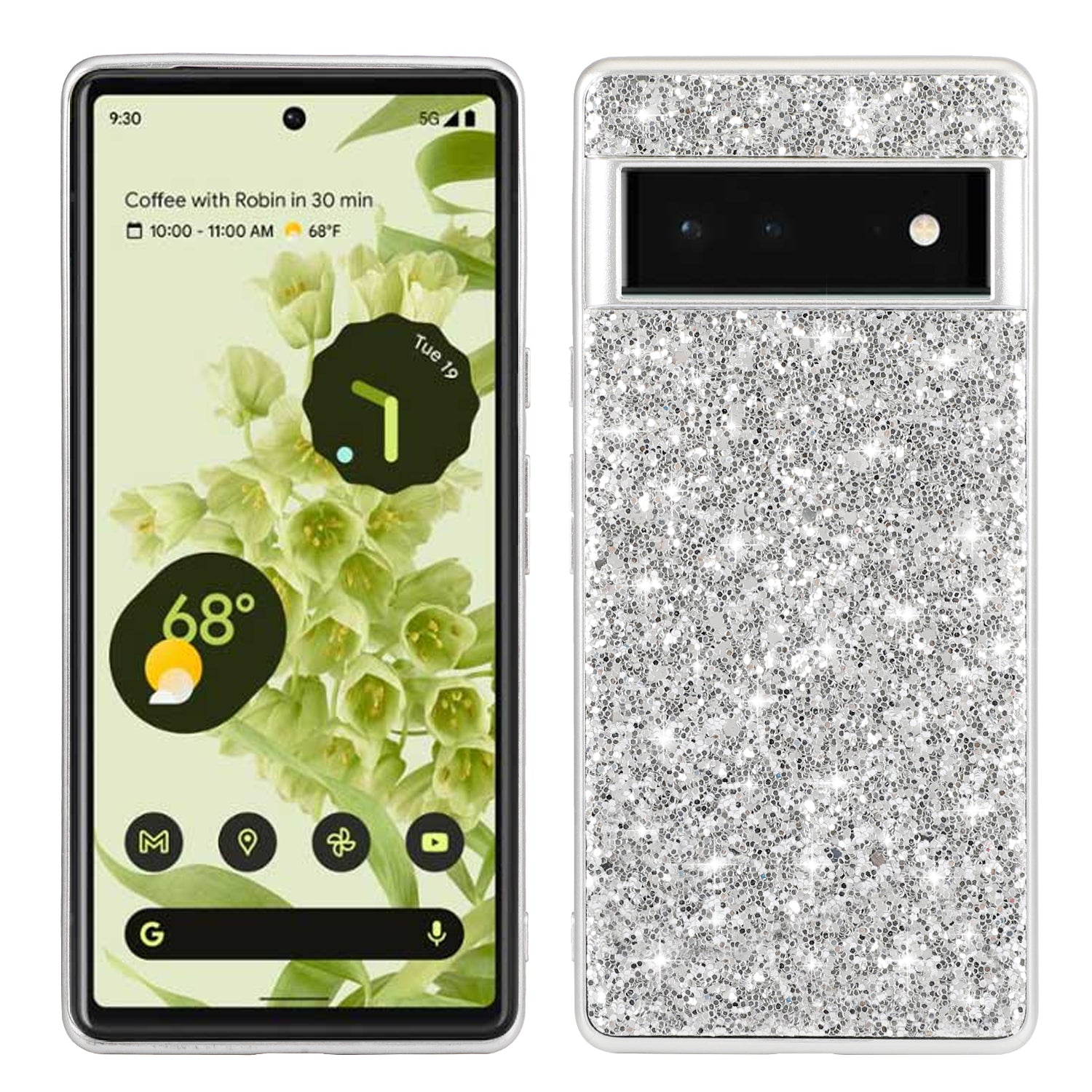 Glitter Electroplating TPU Bumper + Hard PC Back Panel Hybrid Phone Case Cover for Google Pixel 6 Pro